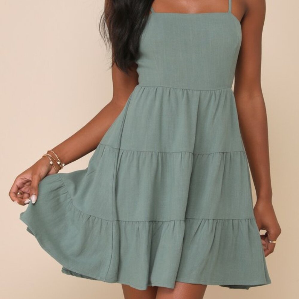 Lulus Make A Day Of It Green Cutout Tiered Mini Dress - Size M